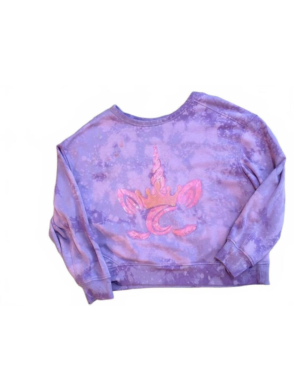 Upcycled Purple Tie Dye Unicorn Sweatshirt XL